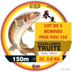 LOT DE 3 BOBINES DE FIL Nylon PAN EXCELLENCE TRUITE 150M Ø 22 3.8 KG