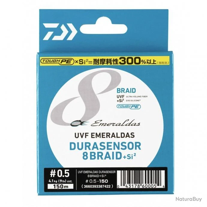 Tresse 150 M Emeraldas Durasensor 8 Braid +SI2 Daiwa Ø 0.05 Mm / PE # 0.5 / 4.1 Kg / 9 Lb 1 Tresse 150 M Emeraldas Durasensor 8 Braid +SI2 Daiwa Ø 0.05 Mm / PE # 0.5 / 4.1 Kg / 9 Lb