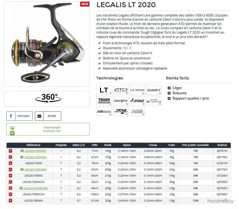 Legalis LT 2020 1000 XH Moulinet Spinning Daiwa 2 Legalis LT 2020 1000 XH Moulinet Spinning Daiwa – Image 2